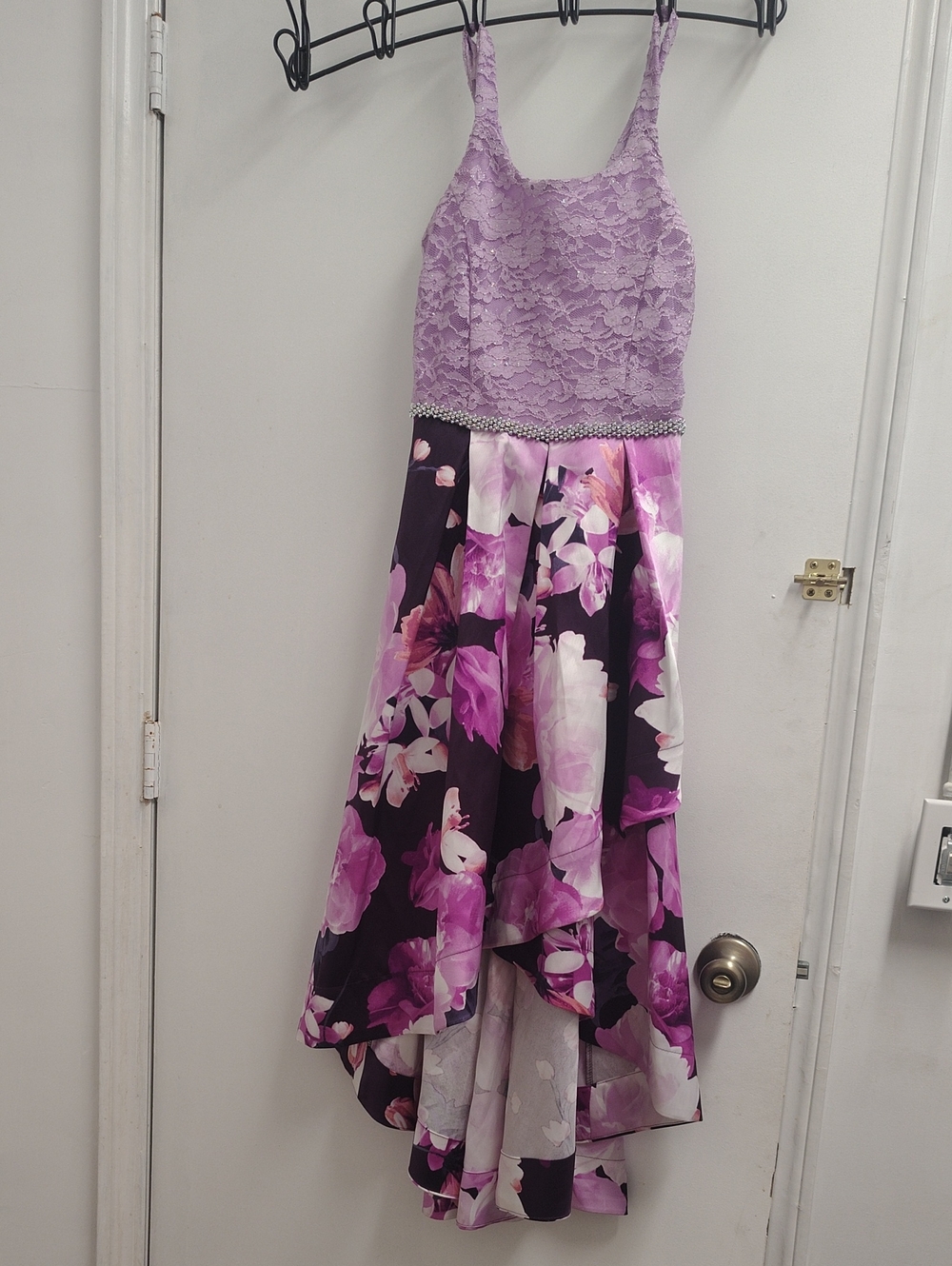 Girls' Lavender Lace High-Low Floral Dress